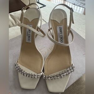 Jimmy Choo Cream Heels with Crystal Embellishments